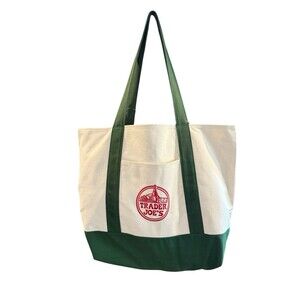 Trader Joe’s Canvas Bag Tote GREEN Large NEW Grocery Shopping Reusable FREE Ship